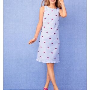 Talbots WATERMELON-EMBROIDERED SEERSUCKER SHIFT DRESS Cottage ruffles size 2